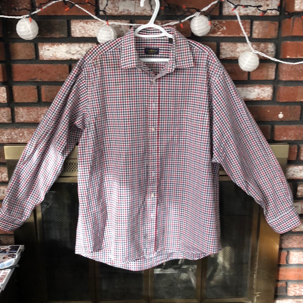 Men’s Club Room Regular Fit dress shirt. Red and black check. 36/37 17&1/2 neck.